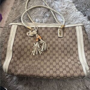 GUCCI handbag Gg logo canvas Bella tote bag Bamboo shoulder dress classic purse